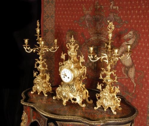 **** Sold **** Rococo Antique French Clock Set - Large and Superb